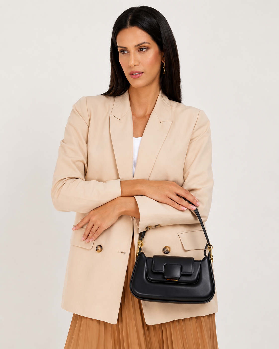 Charles&Keith Koa Leather Push-Lock Top Handle Bag