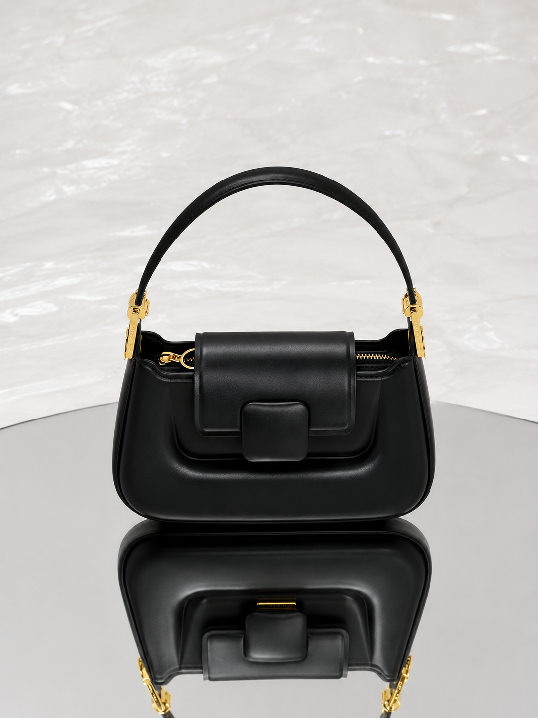 Charles&Keith Koa Leather Push-Lock Top Handle Bag